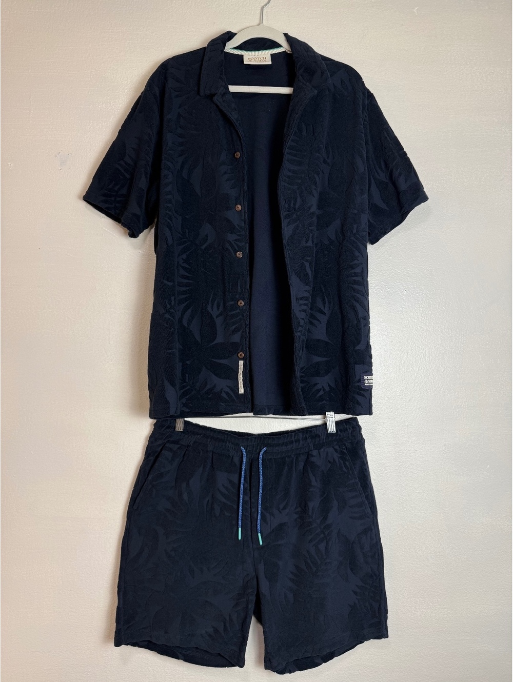 Scotch & Soda Men’s Terry Jacquard Shirt Shorts Set Navy L/XL